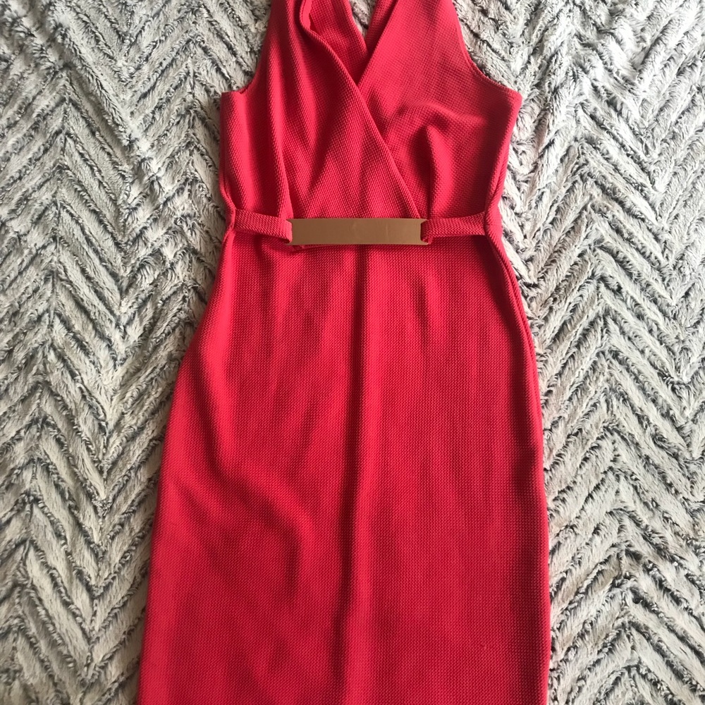 Pink cocktail dress with gold belt